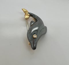 Bulgari 18K Gold and Hematite Dolphin Brooch