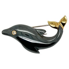 Bulgari 18K Gold and Hematite Dolphin Brooch