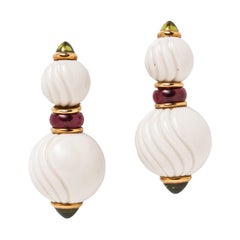 Bulgari 18K Gold Keramik Peridot und rosa Turmalin Chandra Ohrringe
