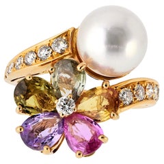 Anillo Contraire Bulgari de Oro de 18 K, Perla Cultivada, Zafiro y Diamante