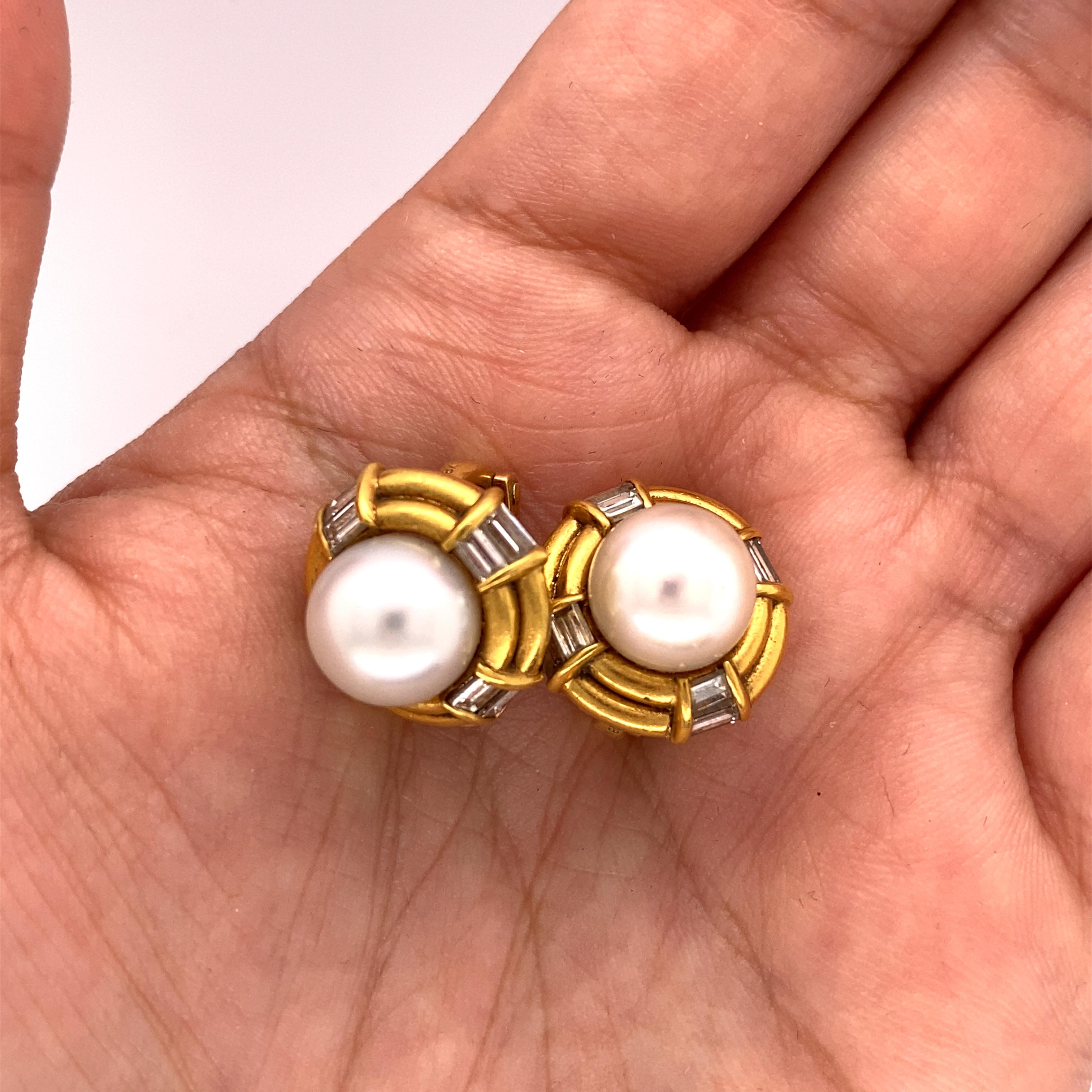 Women's Bulgari 18k Gold Diamond and Cultured Pearl Earrings