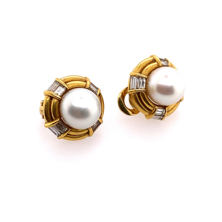 Bulgari 18k Gold Diamond and Cultured Pearl Earrings For Sale 1
