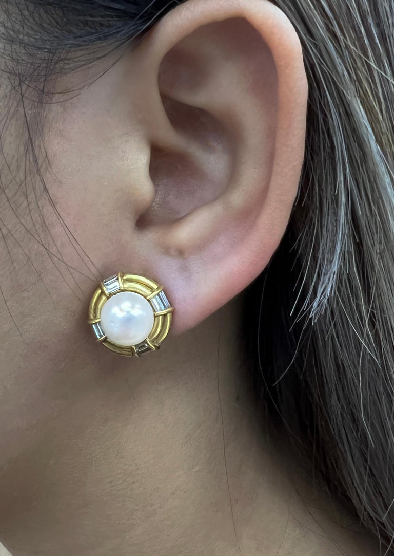 Bulgari 18k Gold Diamond and Cultured Pearl Earrings For Sale 3