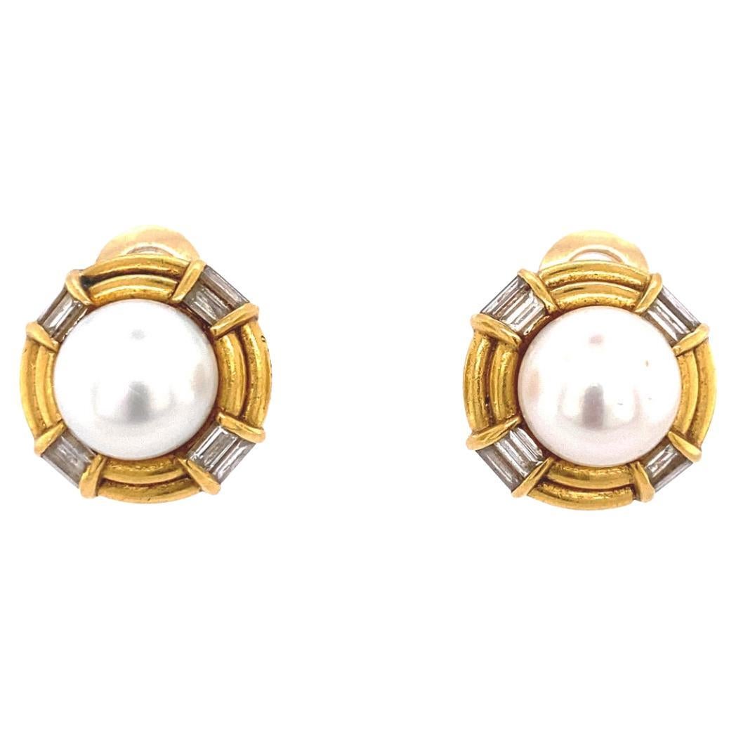 Bulgari 18k Gold Diamond and Cultured Pearl Earrings