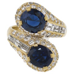 Bulgari 18k Gold Gia 6.53ctw No Heat Sapphire & Diamond Bypass Moi Et Toi Ring