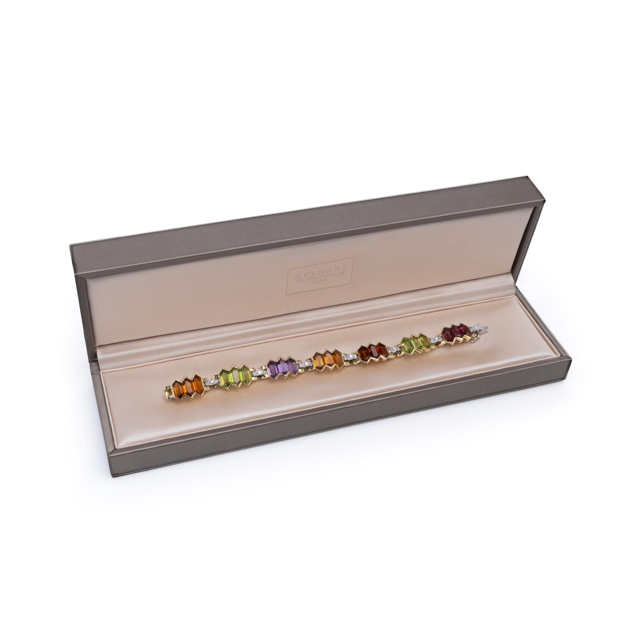 Bulgari 18K Gold Ladies’ Bracelet with Multicoloured Gemstones and Diamonds For Sale 7