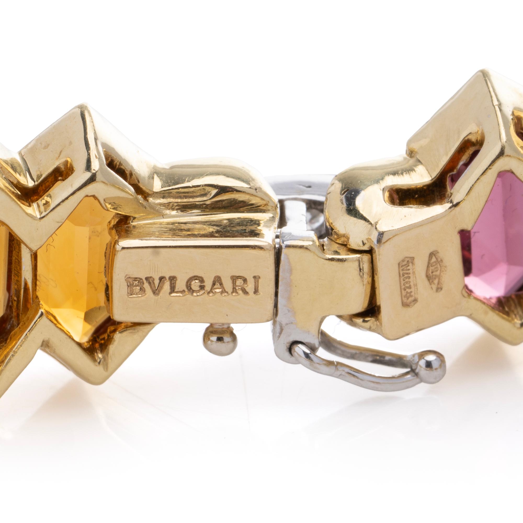 Bulgari 18K Gold Ladies’ Bracelet with Multicoloured Gemstones and Diamonds For Sale 8