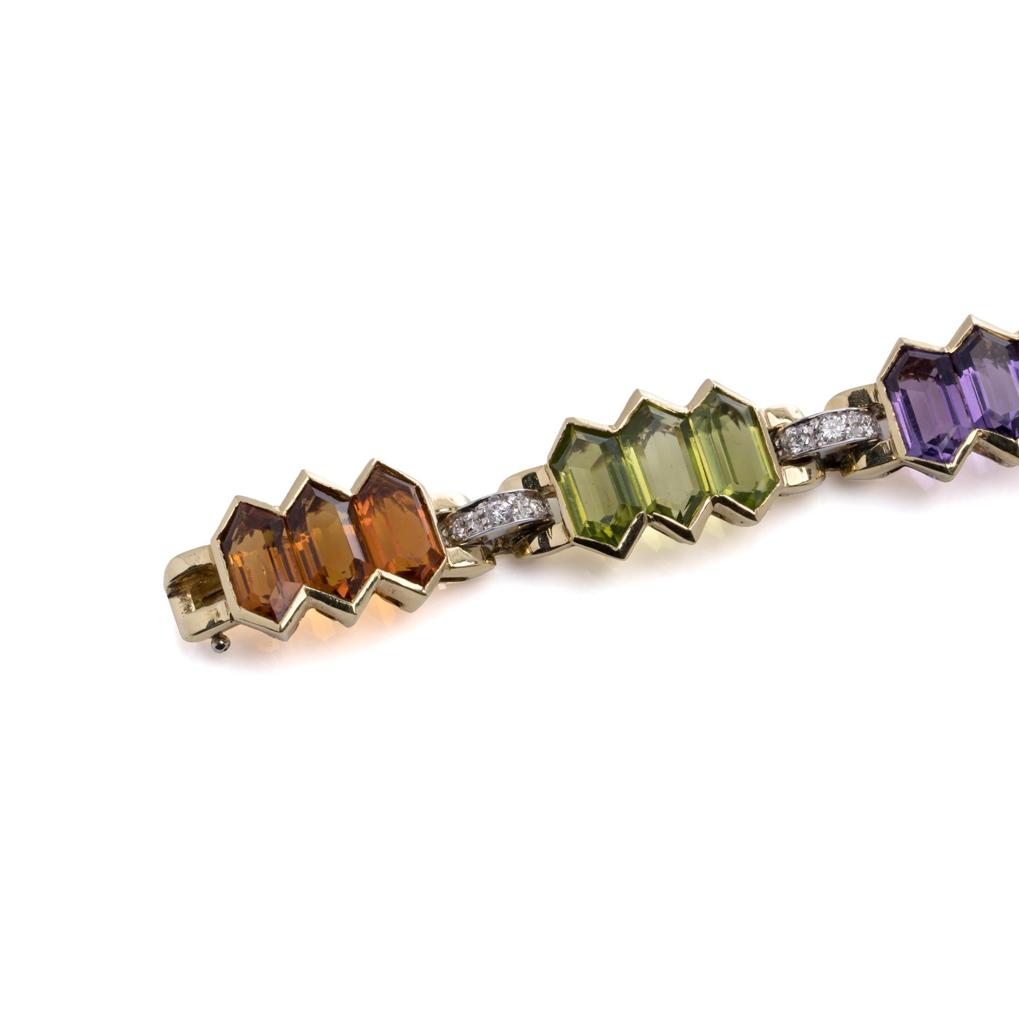 Brilliant Cut Bulgari 18K Gold Ladies’ Bracelet with Multicoloured Gemstones and Diamonds For Sale