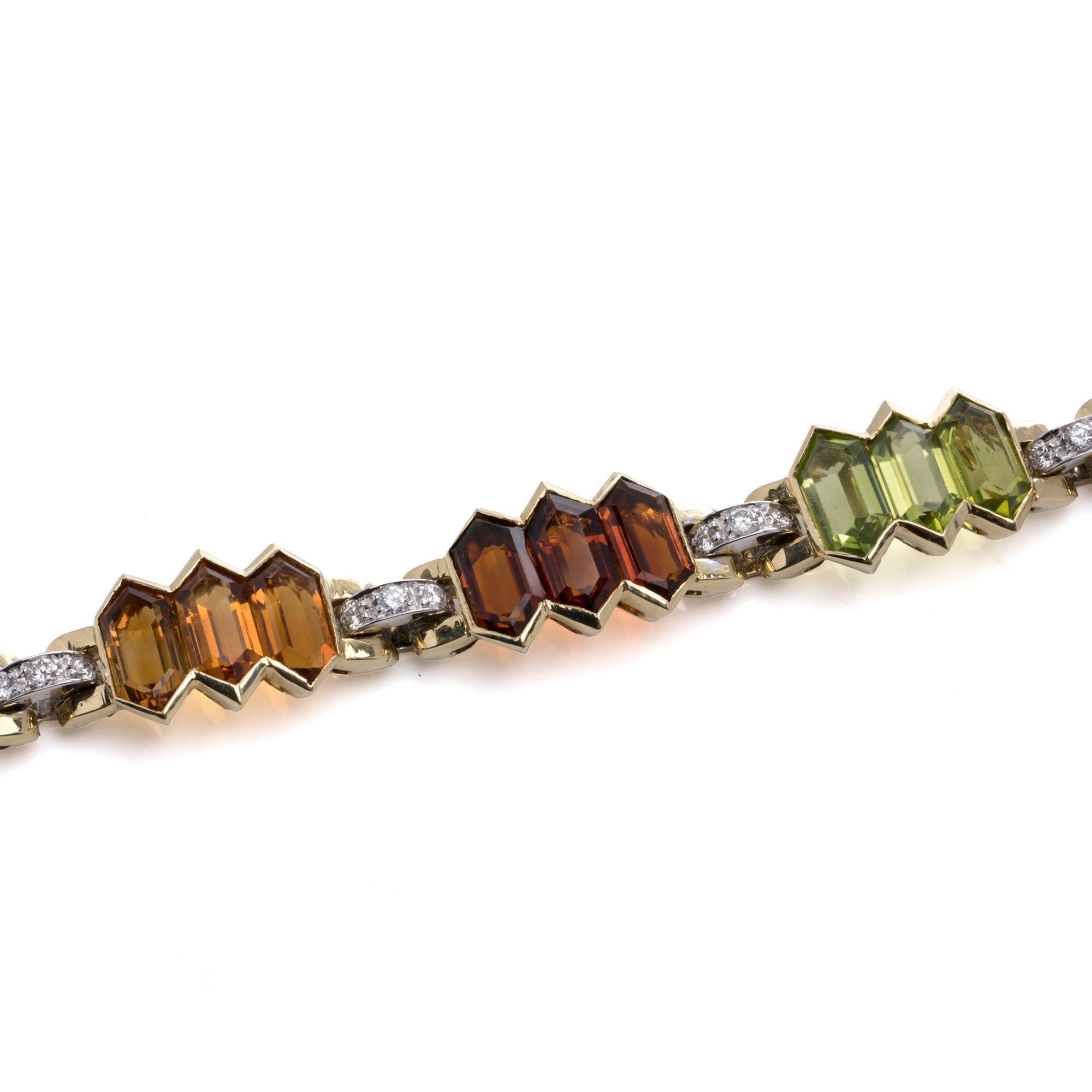 Bulgari 18K Gold Ladies’ Bracelet with Multicoloured Gemstones and Diamonds In Excellent Condition For Sale In Braintree, GB