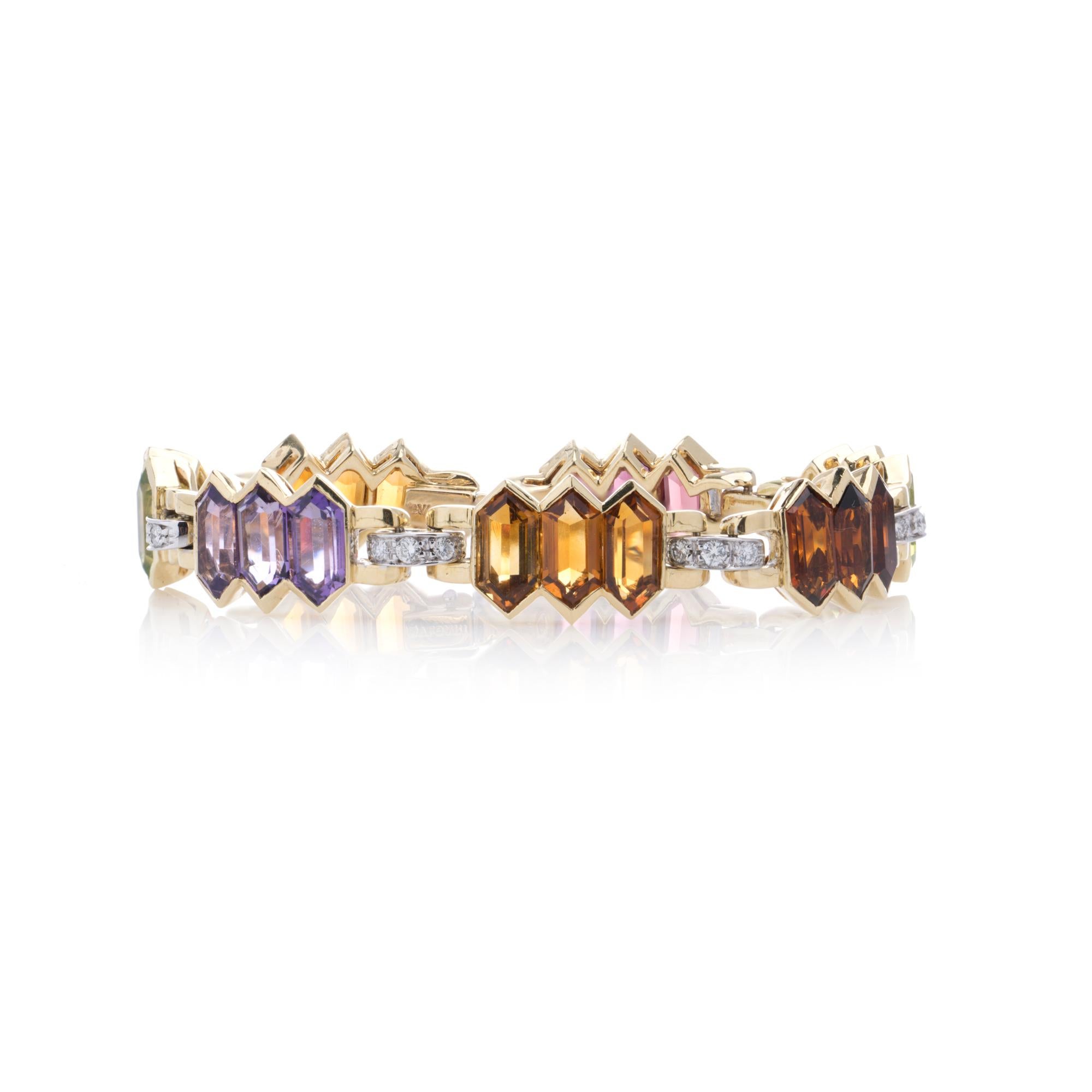 Bulgari 18K Gold Ladies’ Bracelet with Multicoloured Gemstones and Diamonds For Sale 1