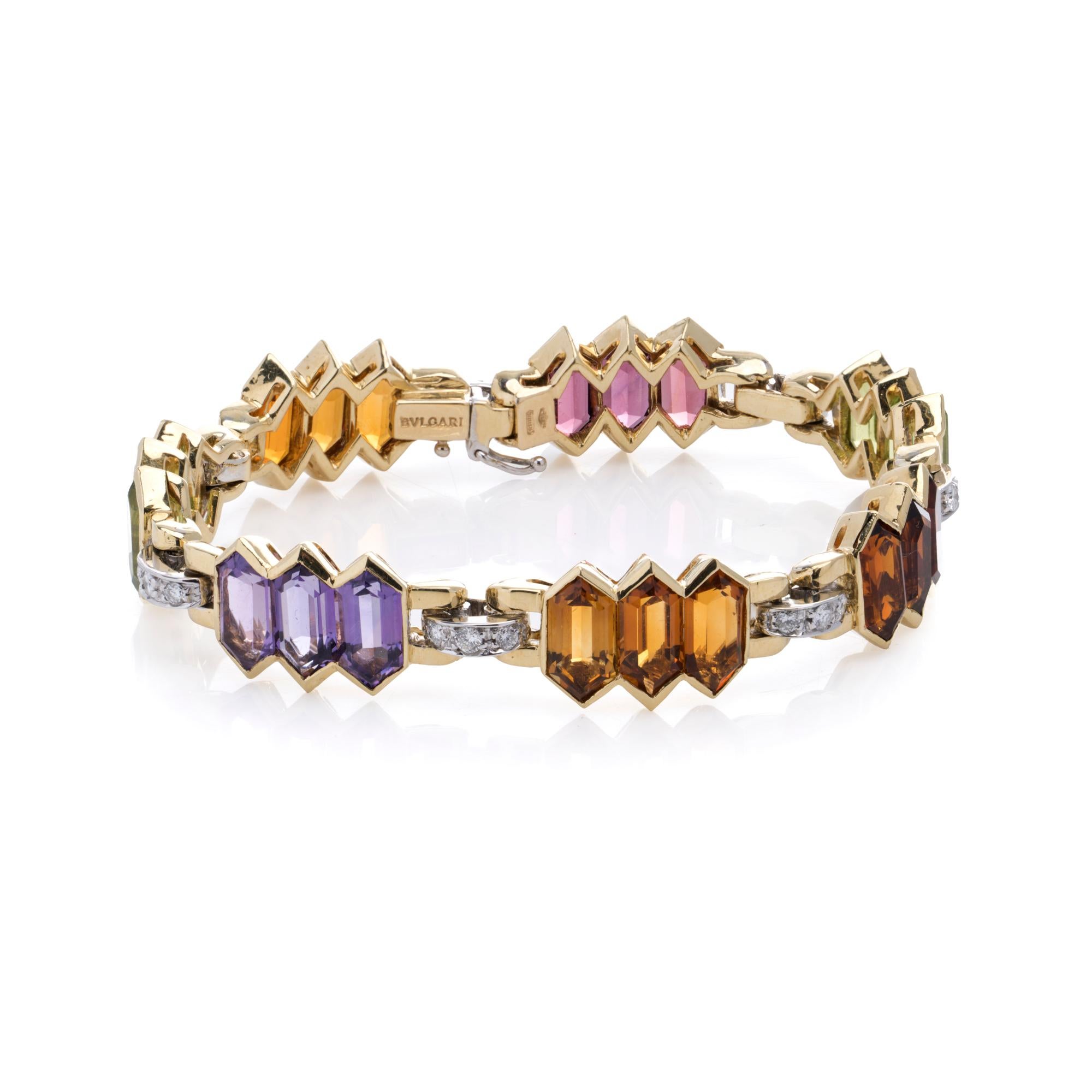 Bulgari 18K Gold Ladies’ Bracelet with Multicoloured Gemstones and Diamonds For Sale 2