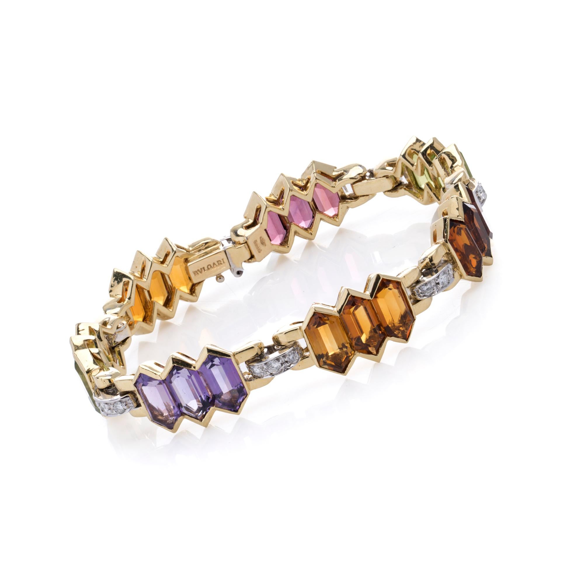 Bulgari 18K Gold Ladies’ Bracelet with Multicoloured Gemstones and Diamonds For Sale 3