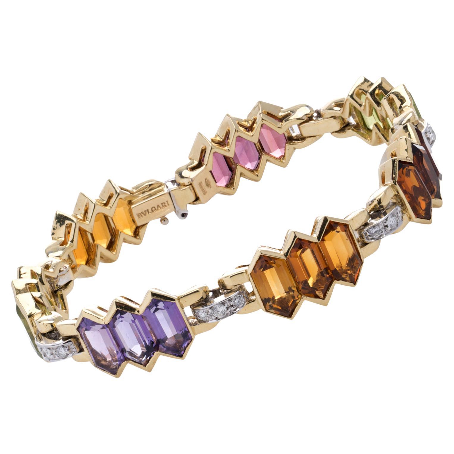 Bulgari 18K Gold Ladies’ Bracelet with Multicoloured Gemstones and Diamonds For Sale