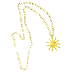 Bulgari 18K Gold Long Chain with Bvlgari Iconic Sun Pendant, Italy, c. 1990