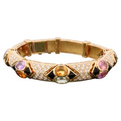 Bulgari 18K Gold Multicolor Sapphire Diamond Geometric Bracelet