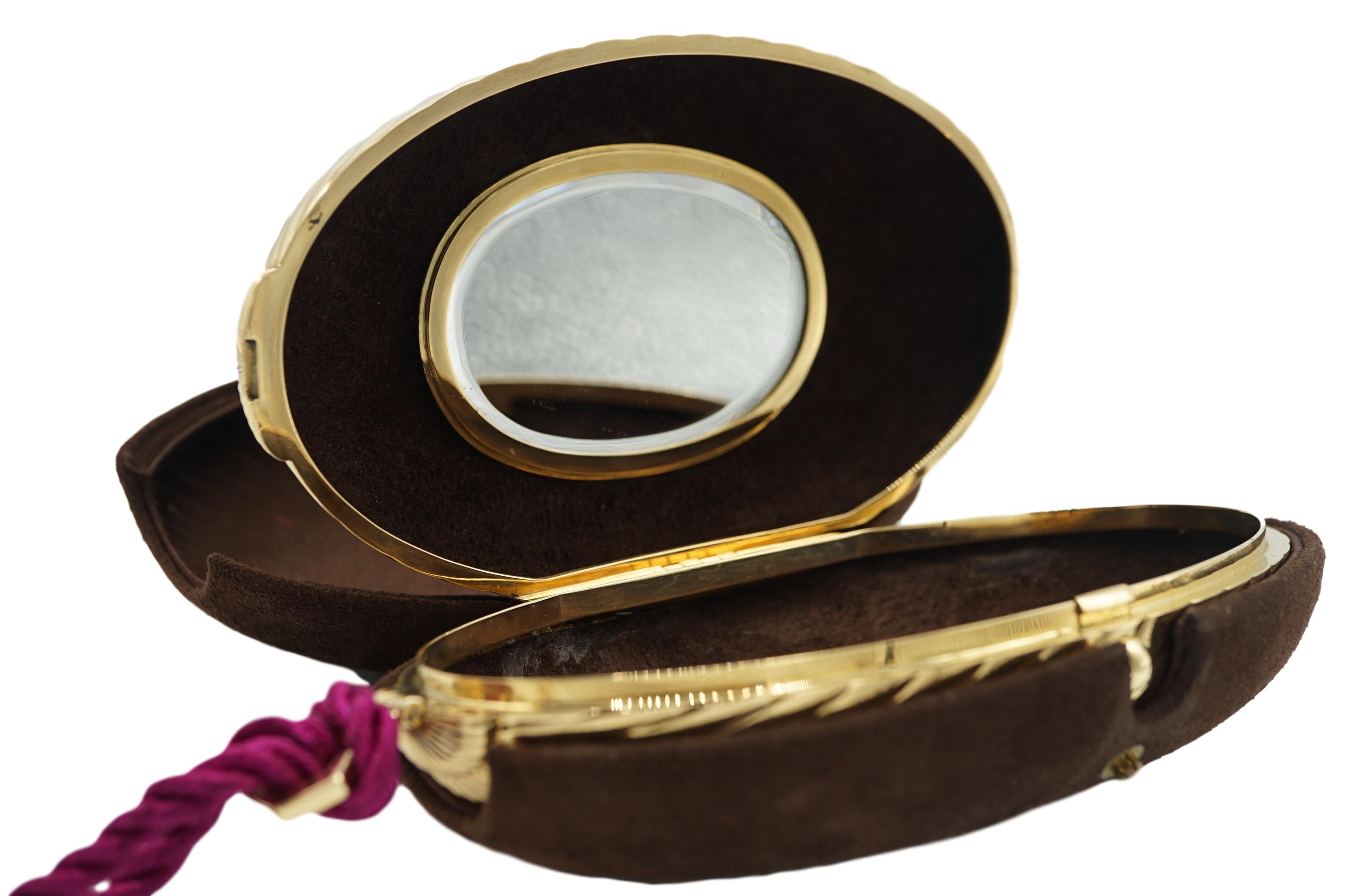 Bulgari 18K Gold Purse Clutch With Interior Mirror and tassel 