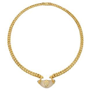 Halskette aus 18 Karat Gold, Bergkristall, Saphir und Diamant
