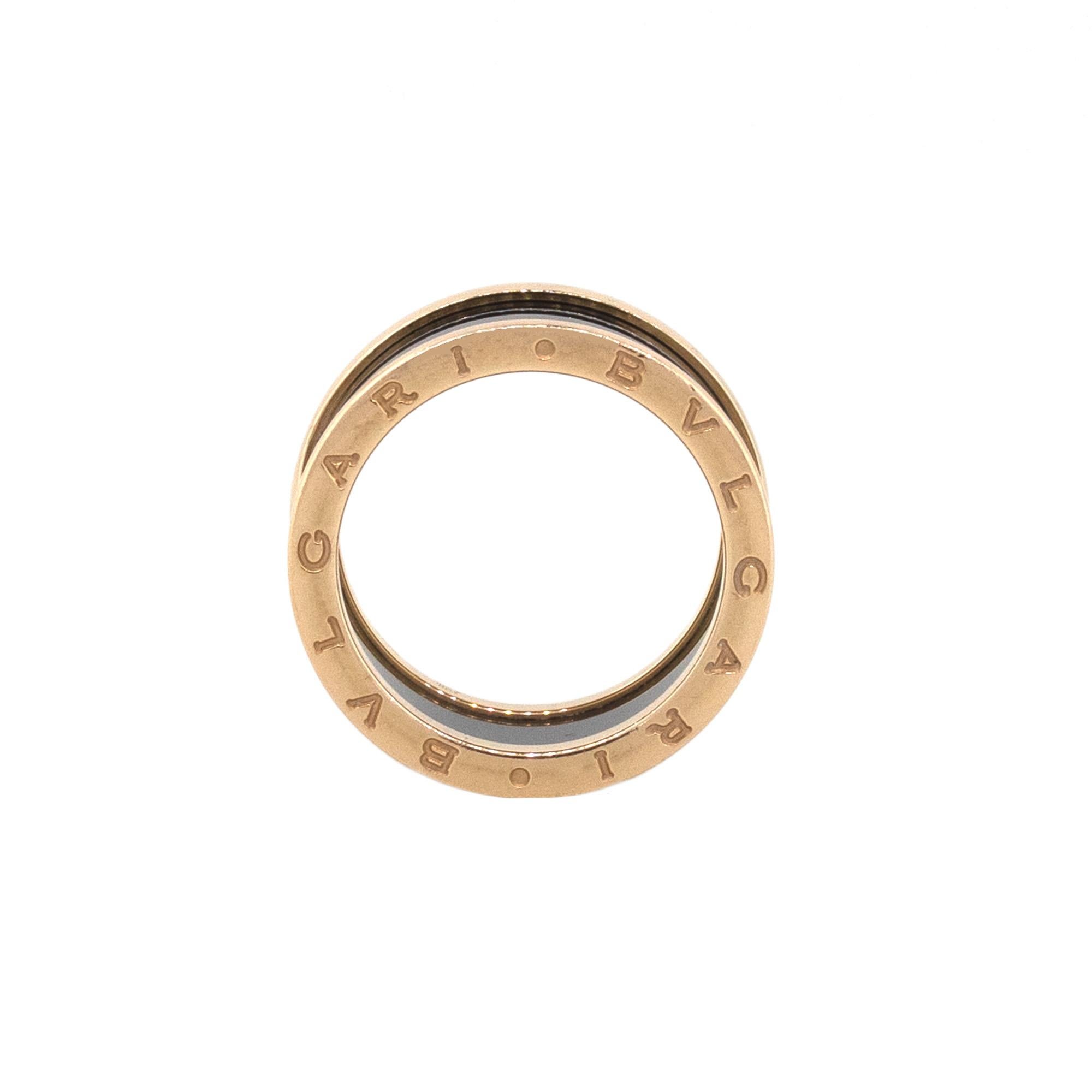 Bulgari 18 Karat Rose Gold B Zero Black Ceramic Ring In Excellent Condition In Boca Raton, FL