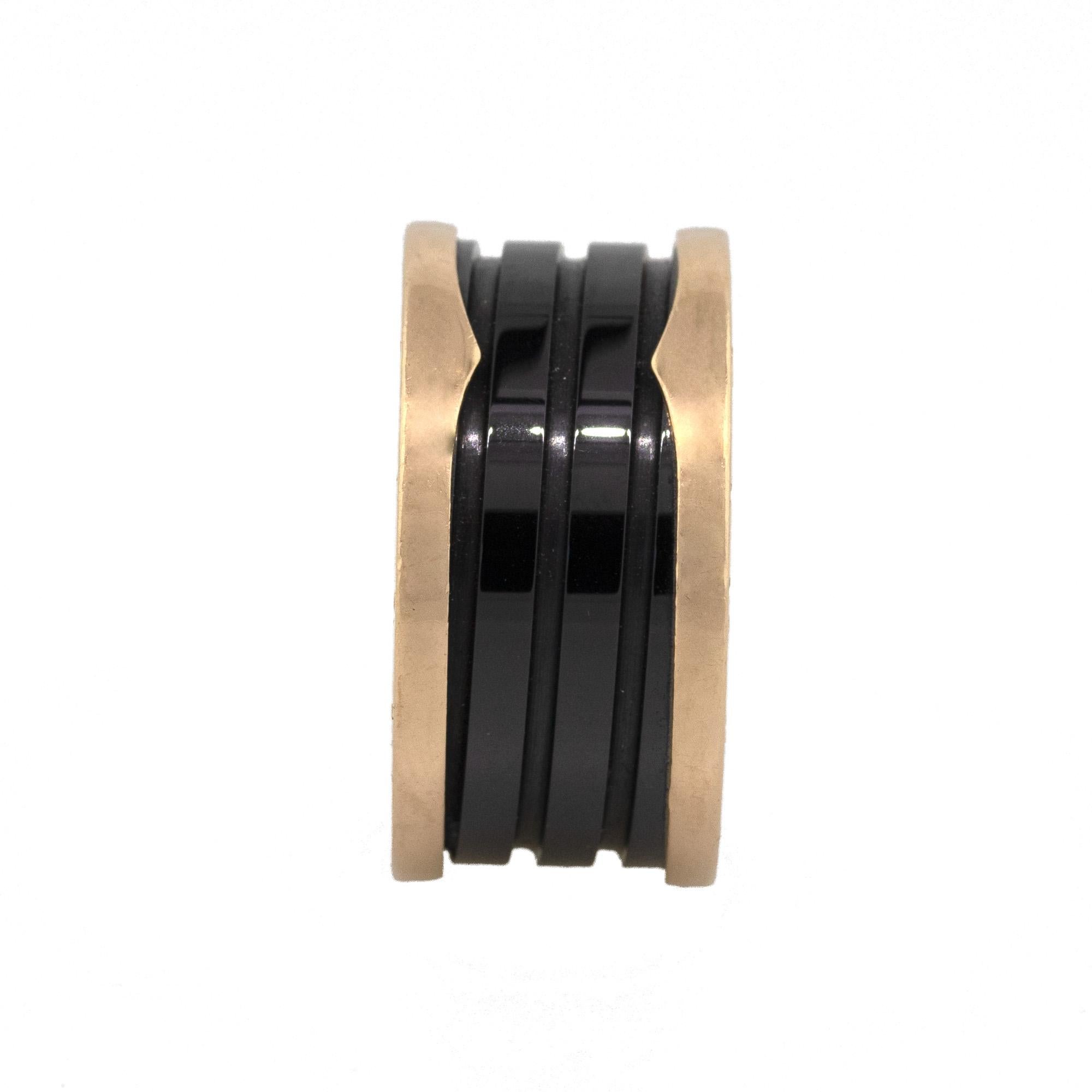 Women's or Men's Bulgari 18 Karat Rose Gold B Zero Black Ceramic Ring