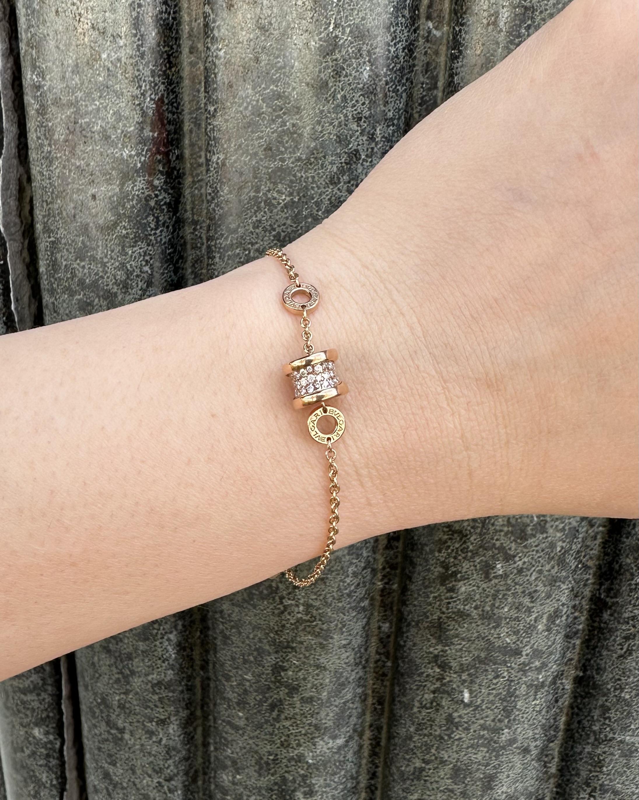 Bulgari 18k Rose Gold Diamond B.Zero1 Adjustable Link Chain Bracelet size M/L In Excellent Condition In Montclair, NJ