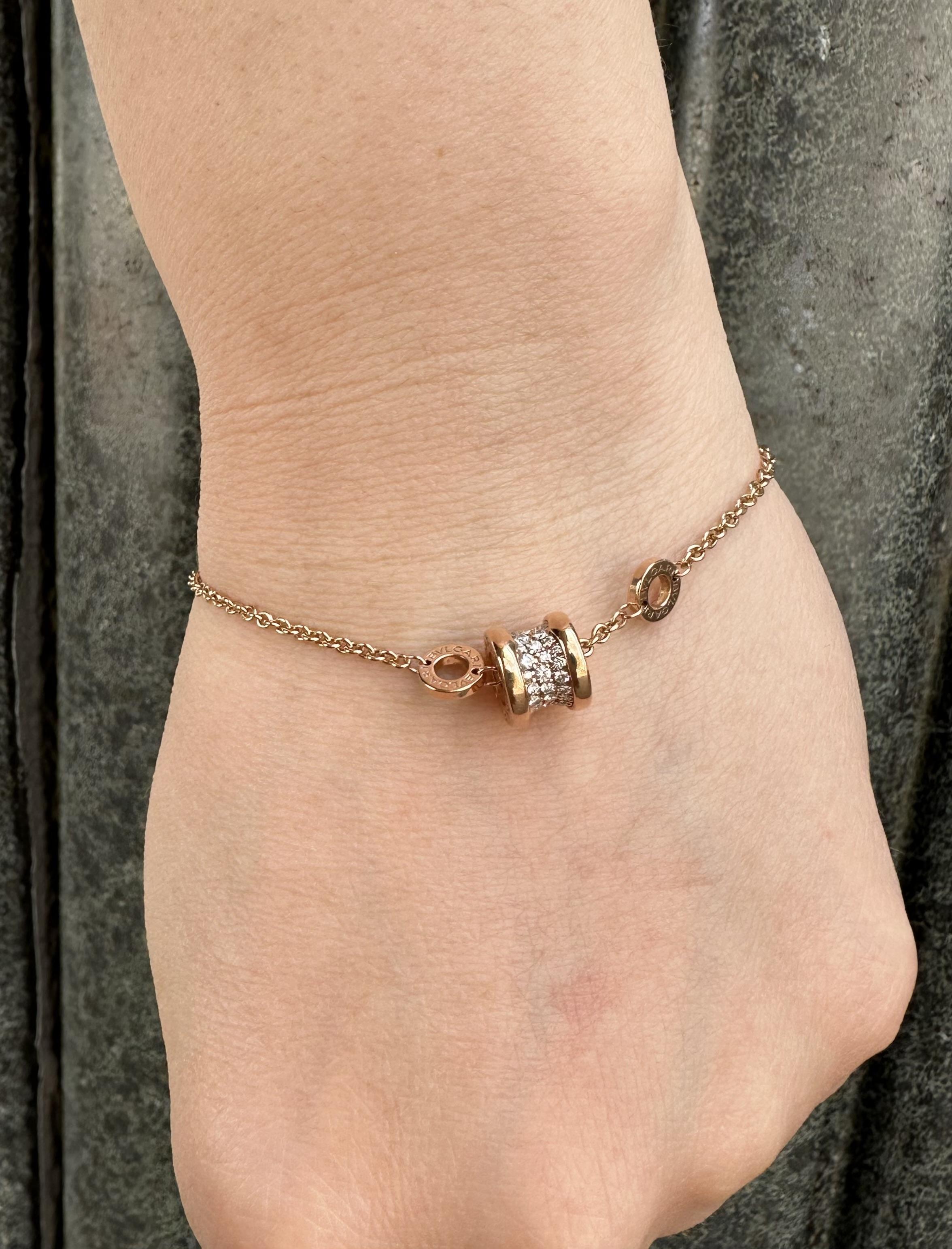 Women's Bulgari 18k Rose Gold Diamond B.Zero1 Adjustable Link Chain Bracelet size M/L