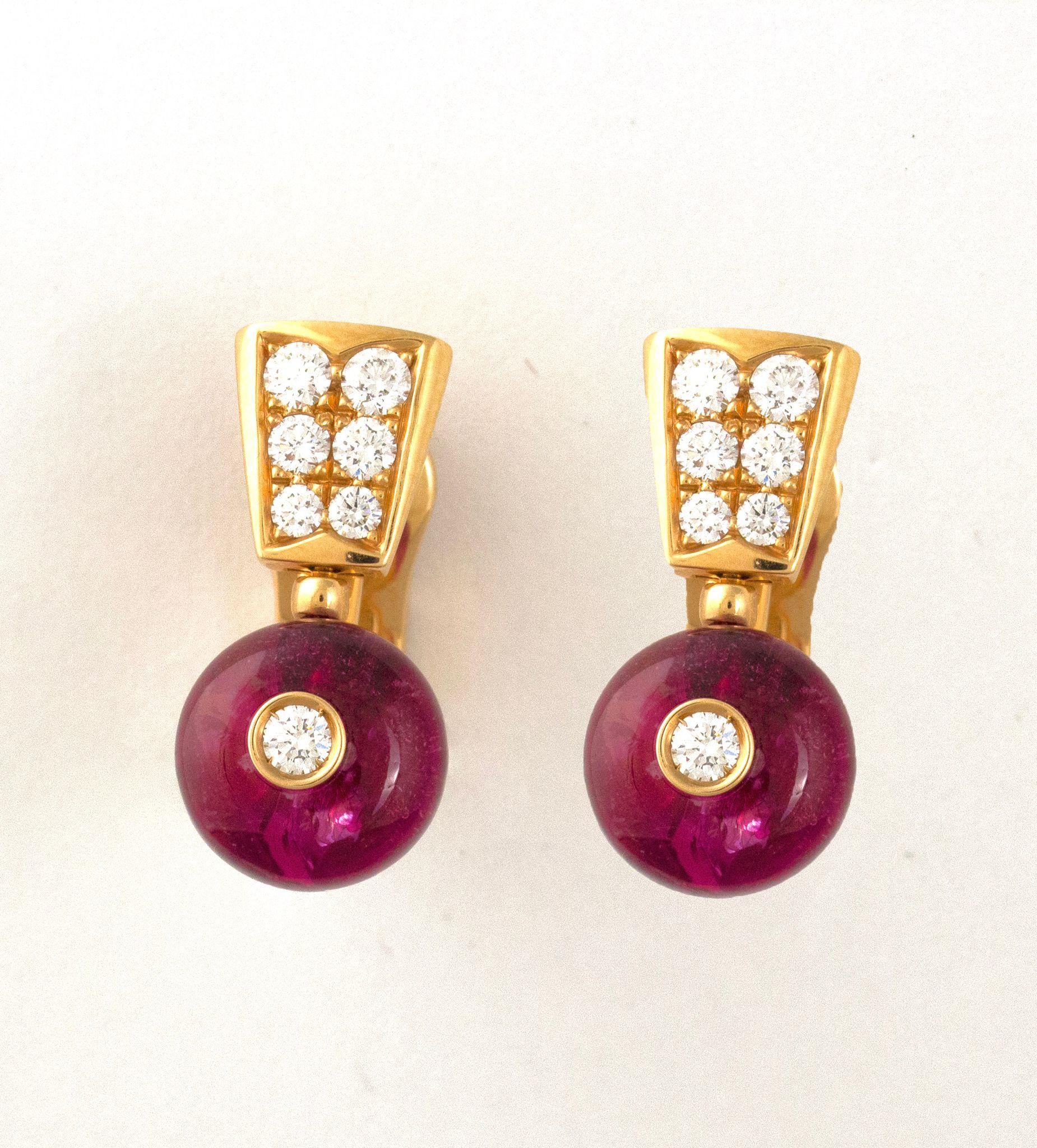 Brilliant Cut Bulgari 18K Rose Gold Diamond & Rubellite Earrings