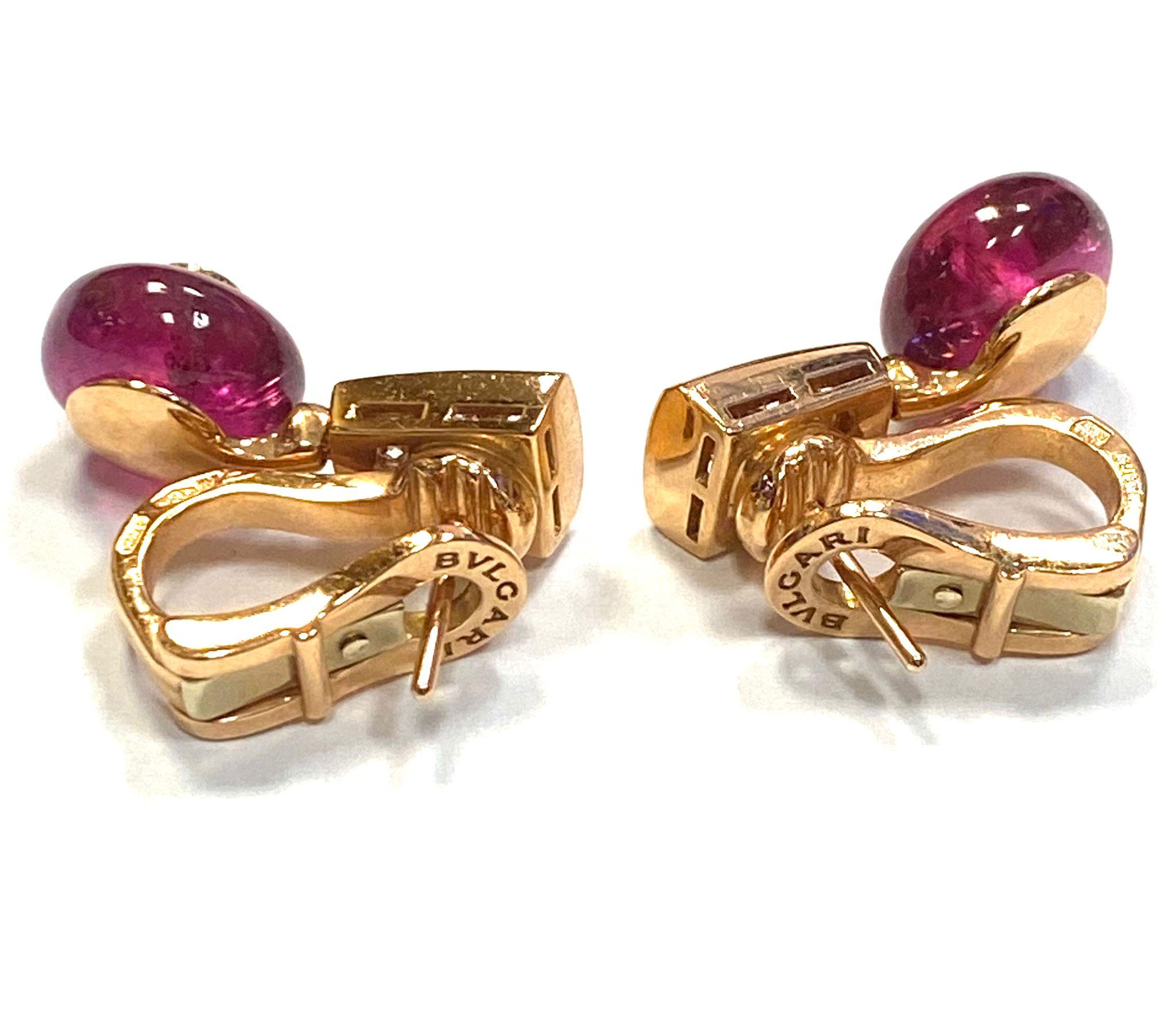 Bulgari 18K Rose Gold Diamond & Rubellite Earrings In Excellent Condition In North Miami Beach, FL