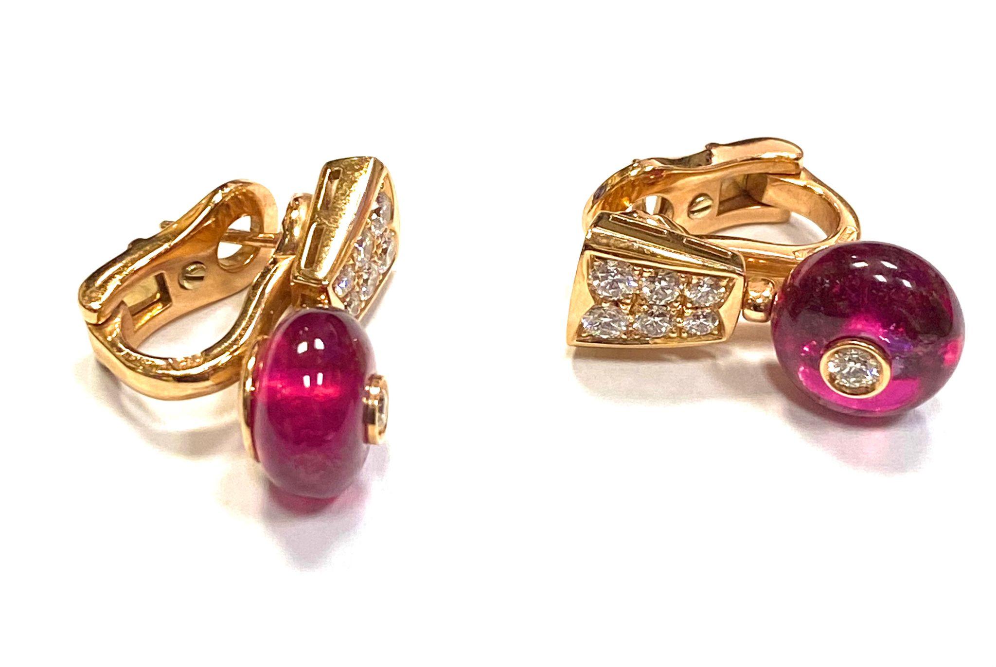 Bulgari 18K Rose Gold Diamond & Rubellite Earrings 1