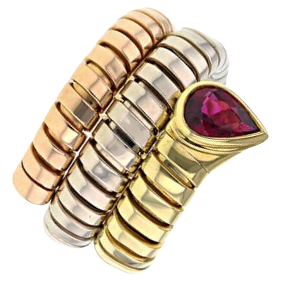 Bulgari, 18K Three (Yellow White and Pink) Gold Tubogas "Serpenti' Ring, C. 1980 For Sale