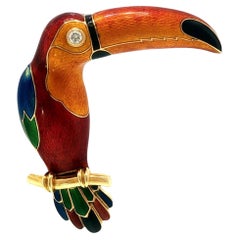 Bulgari 18K Toucan Brooch Enamel Diamond 18K Yellow Gold 1980s