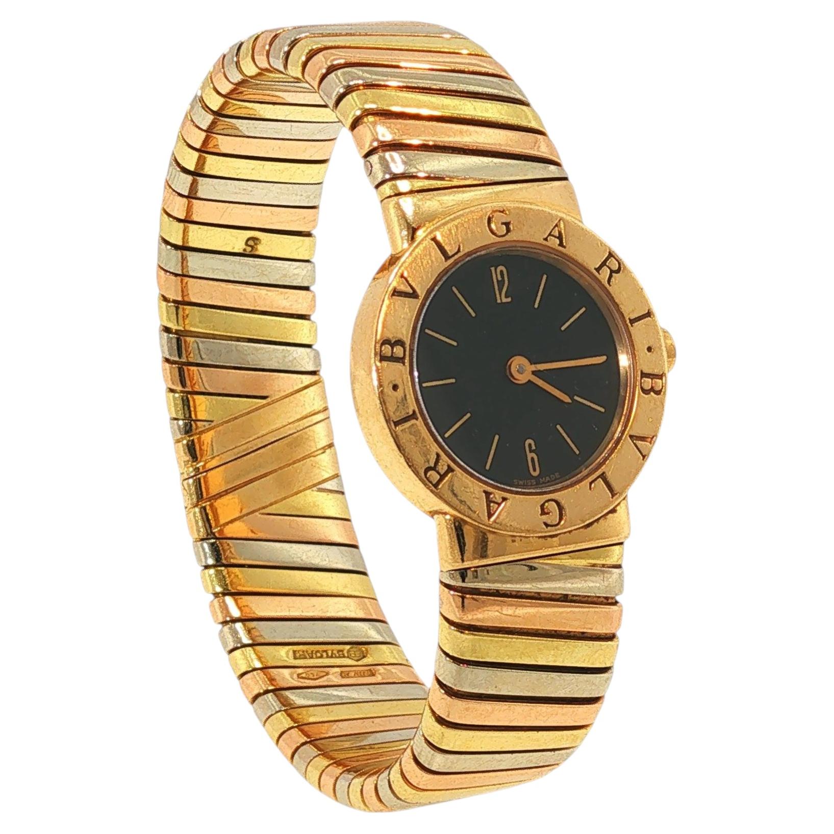 Orologio da polso Bulgari in oro tricolore 18 carati con cassa Tubogas