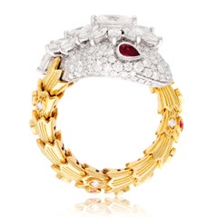 BULGARI 18K Two-Tone Gold, Diamond and Ruby Eyes Serpenti Ring
