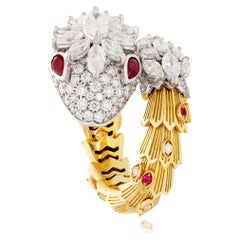 BULGARI 18K Two-Tone Gold, Diamond and Ruby Eyes Serpenti Ring
