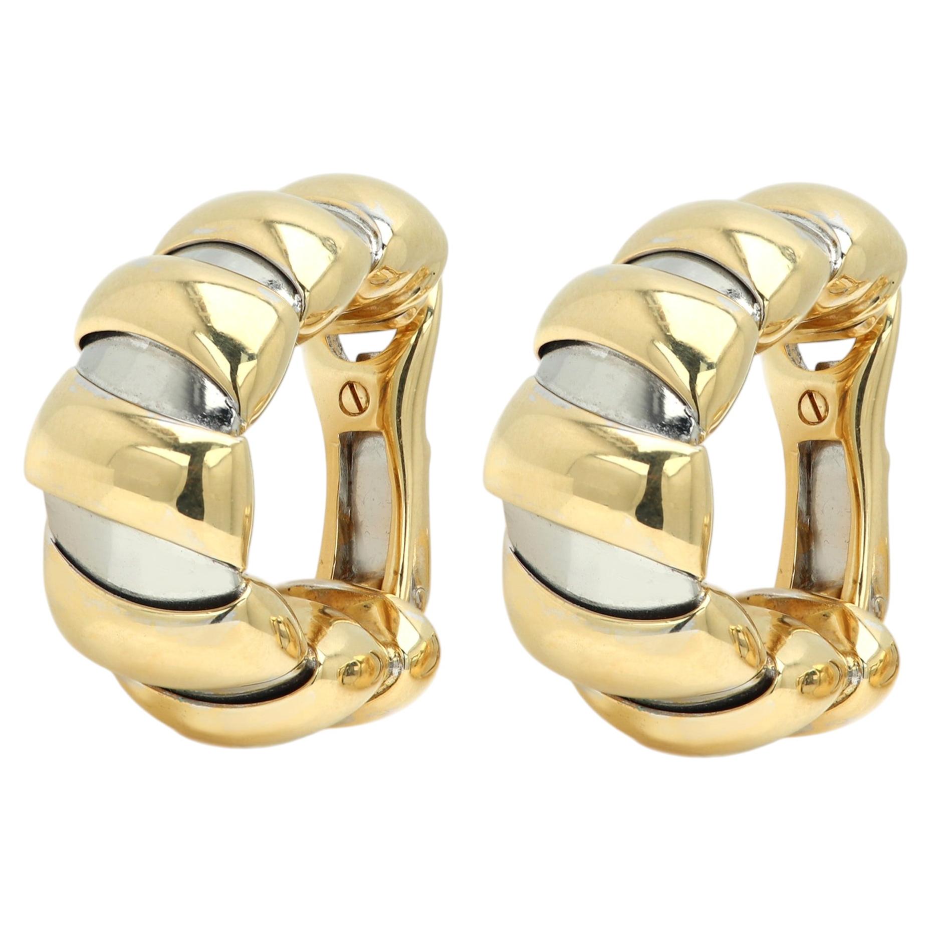 Orecchini a clip vintage Bulgari in oro 18 carati con montatura Tubogas, Italia, design degli anni ’80