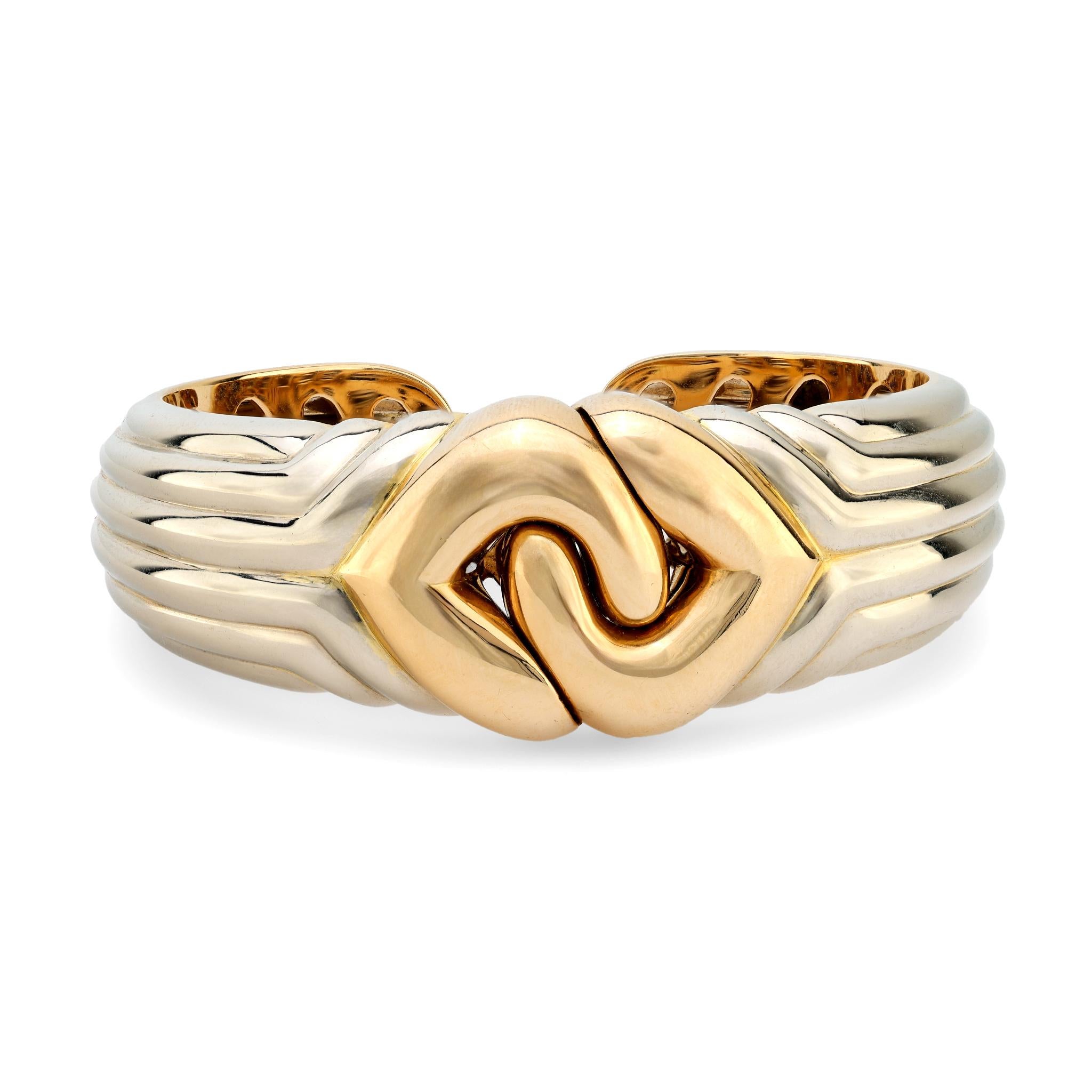 Women's or Men's Bulgari 18k white and yellow gold cuff bracelet