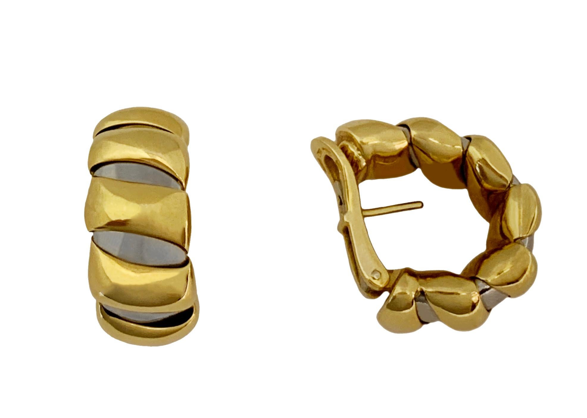 Bulgari 18k White and Yellow Gold Hoop Earrings In Excellent Condition For Sale In New York, NY