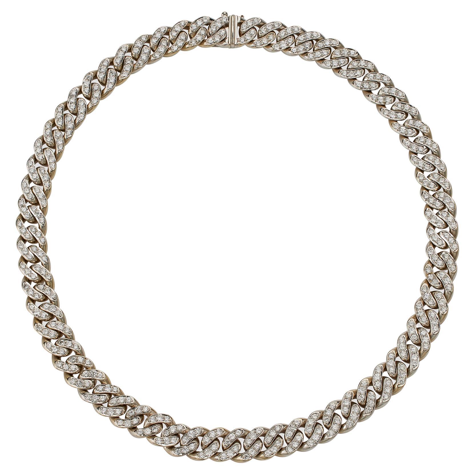 Bulgari 18K White Gold and Diamond "Gourmette" Chain Necklace For Sale