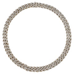 Bulgari Collier chaîne "Gourmette" en or blanc 18 carats et diamants