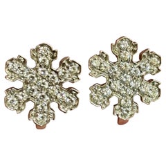 Bulgari 18k White Gold and Diamond Snowflake Clip-On Earrings, Circa 1980