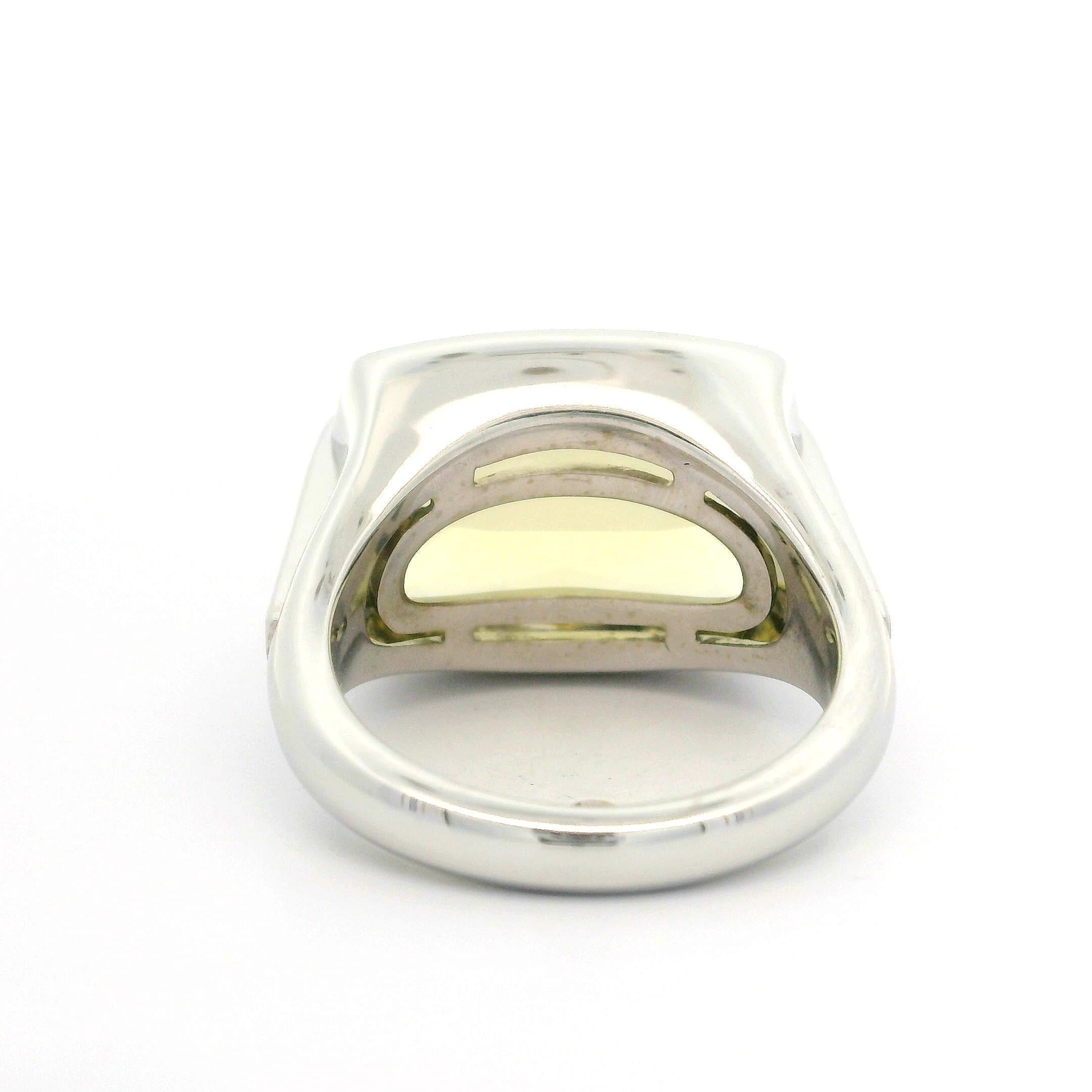 Bulgari 18k White Gold Buff-Top Bezel Lemon Quartz Metropolis Solitaire Ring For Sale 9