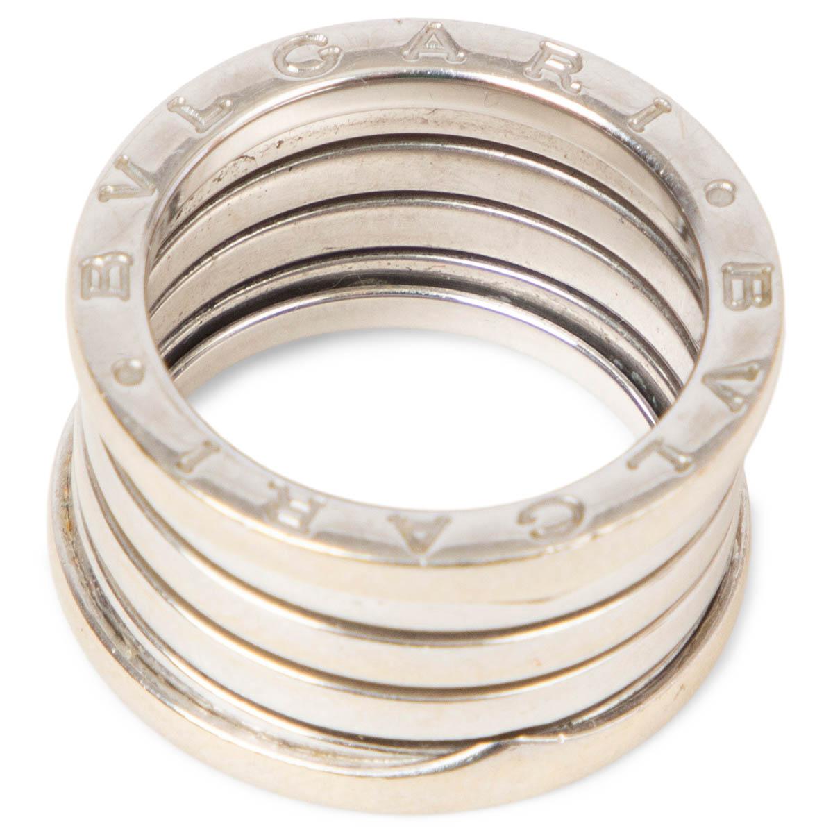 100% authentic Bulgari B. Zero1 ring in 18k white gold drawing its inspiration from the most renowned amphitheater of the world, the Colosseum, the B.zero1 ring is a true statement of Bulgari’s creative vision, challenging the very essence of