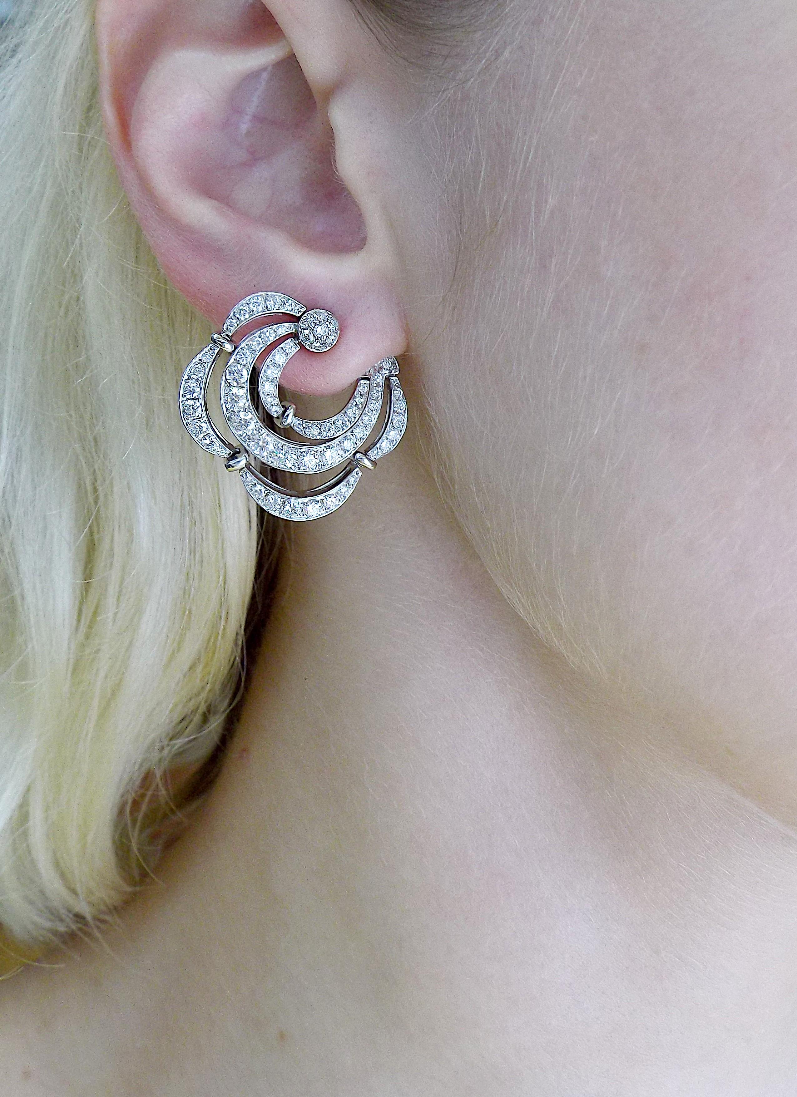 Round Cut Bulgari 18K White Gold Diamond Tremblant Flower Earrings For Sale