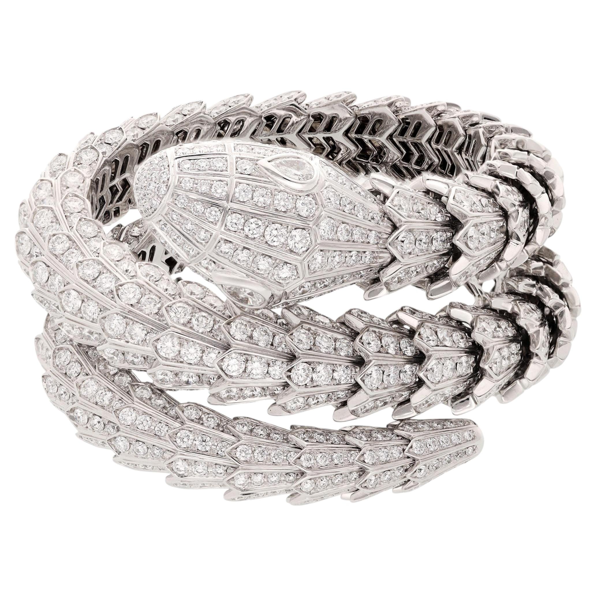 Bulgari 18k White Gold Diamond Serpenti Bracelet