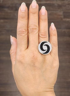 Bulgari 18k White Gold Optical Illusion, Onyx, Diamond Spinning Ring