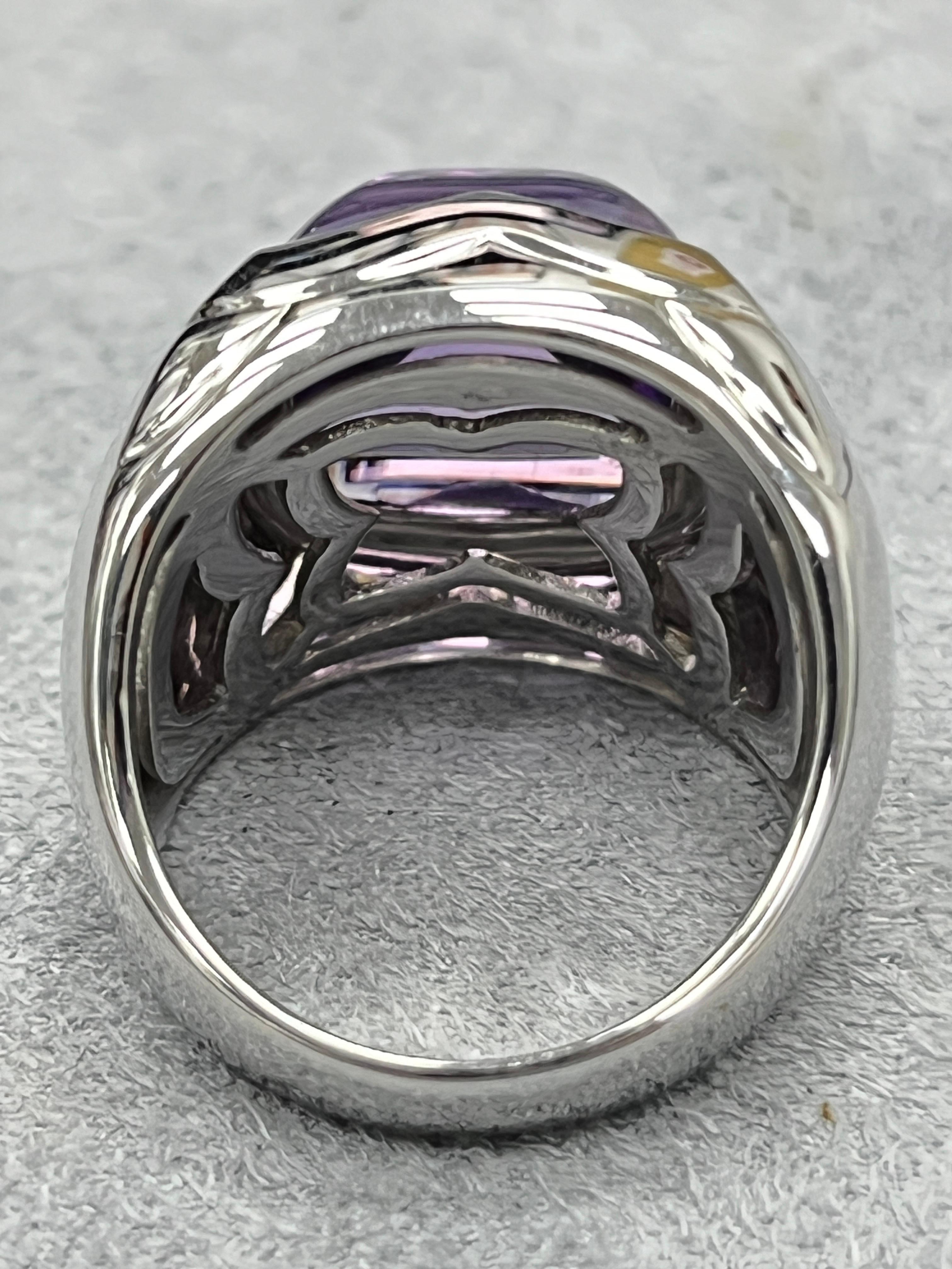 Modern Bulgari 18K White Gold Pyramide Amethyst Ring For Sale