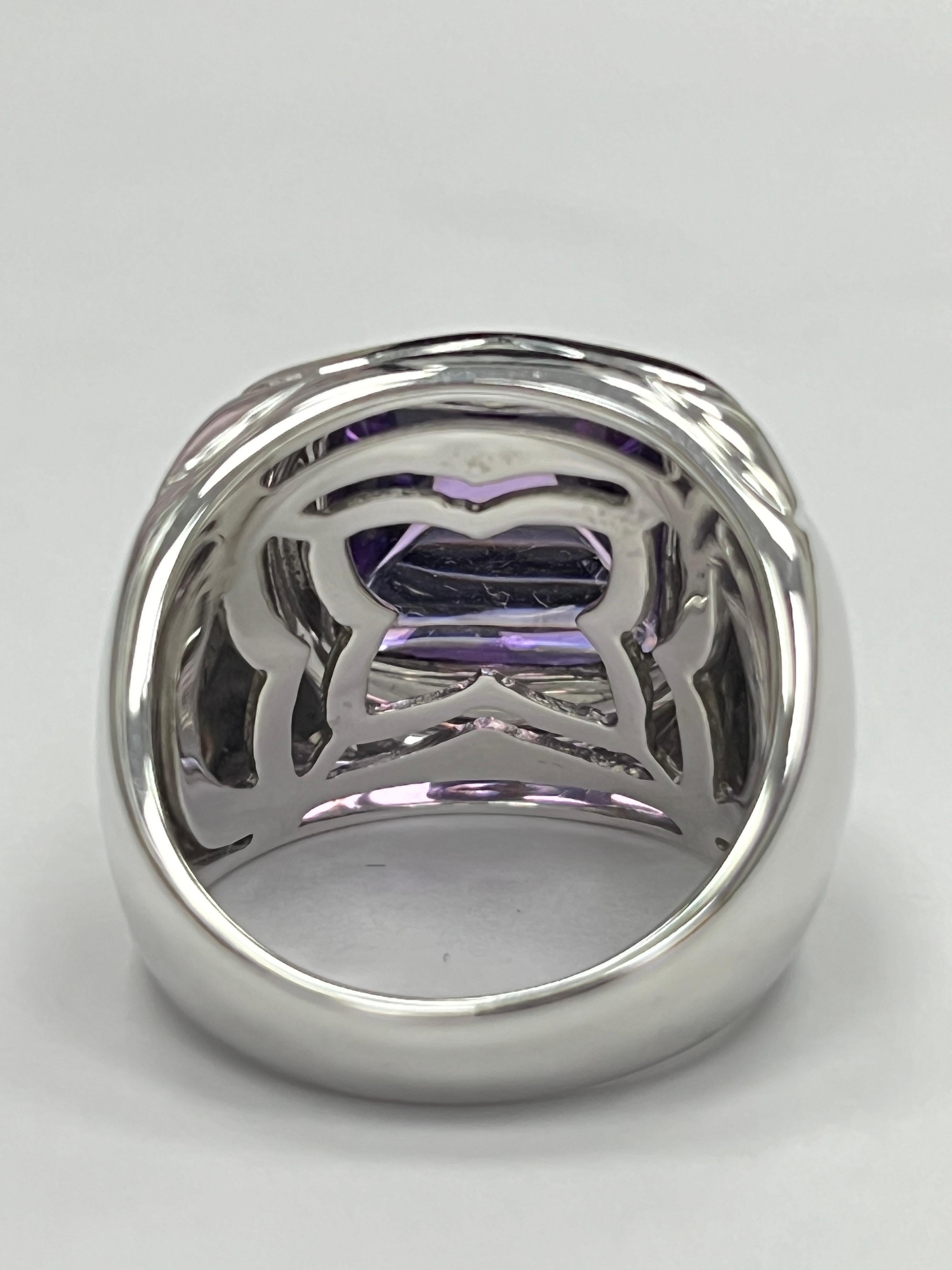 Cabochon Bulgari 18K White Gold Pyramide Amethyst Ring For Sale