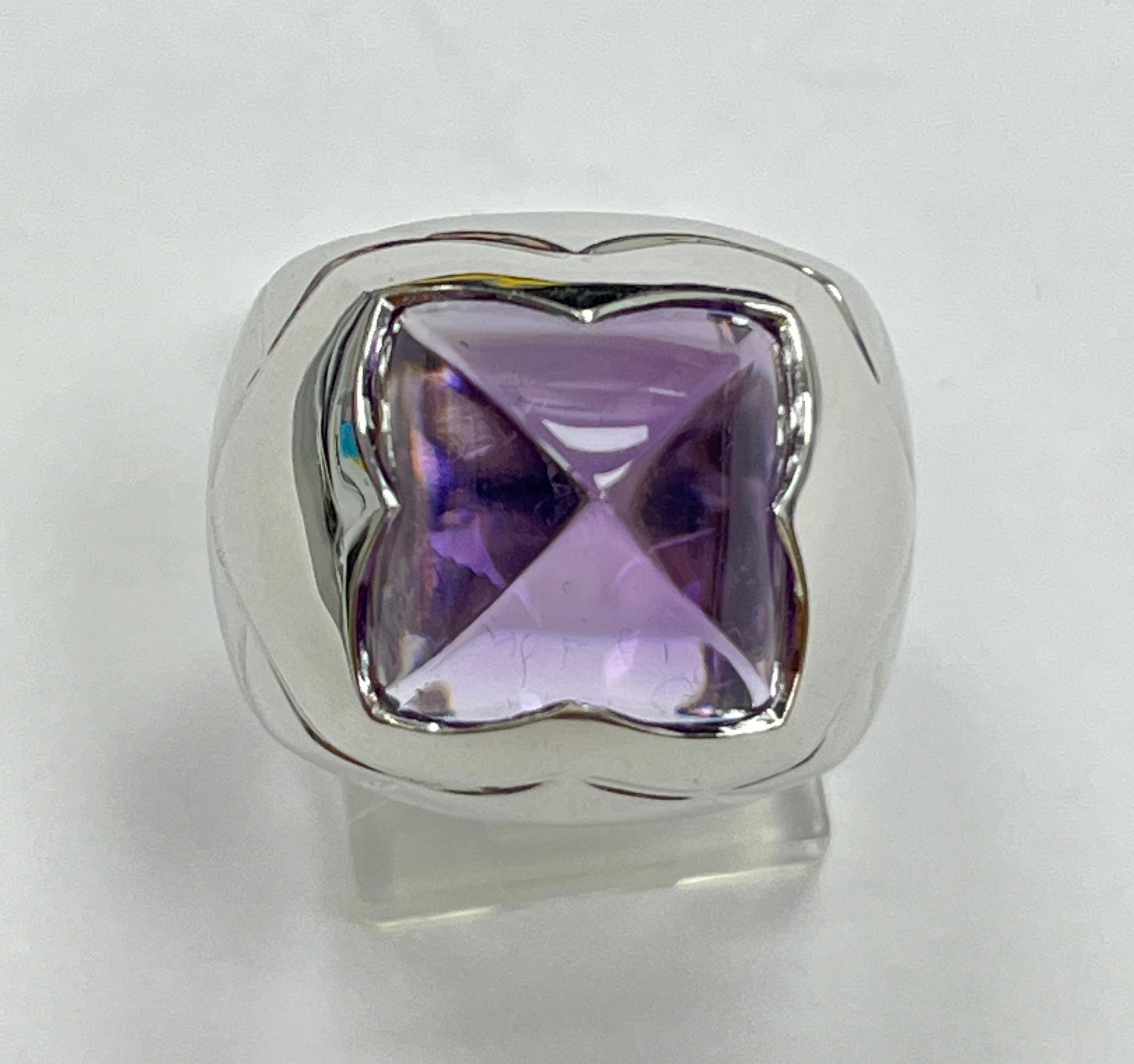 Women's or Men's Bulgari 18K White Gold Pyramide Amethyst Ring For Sale