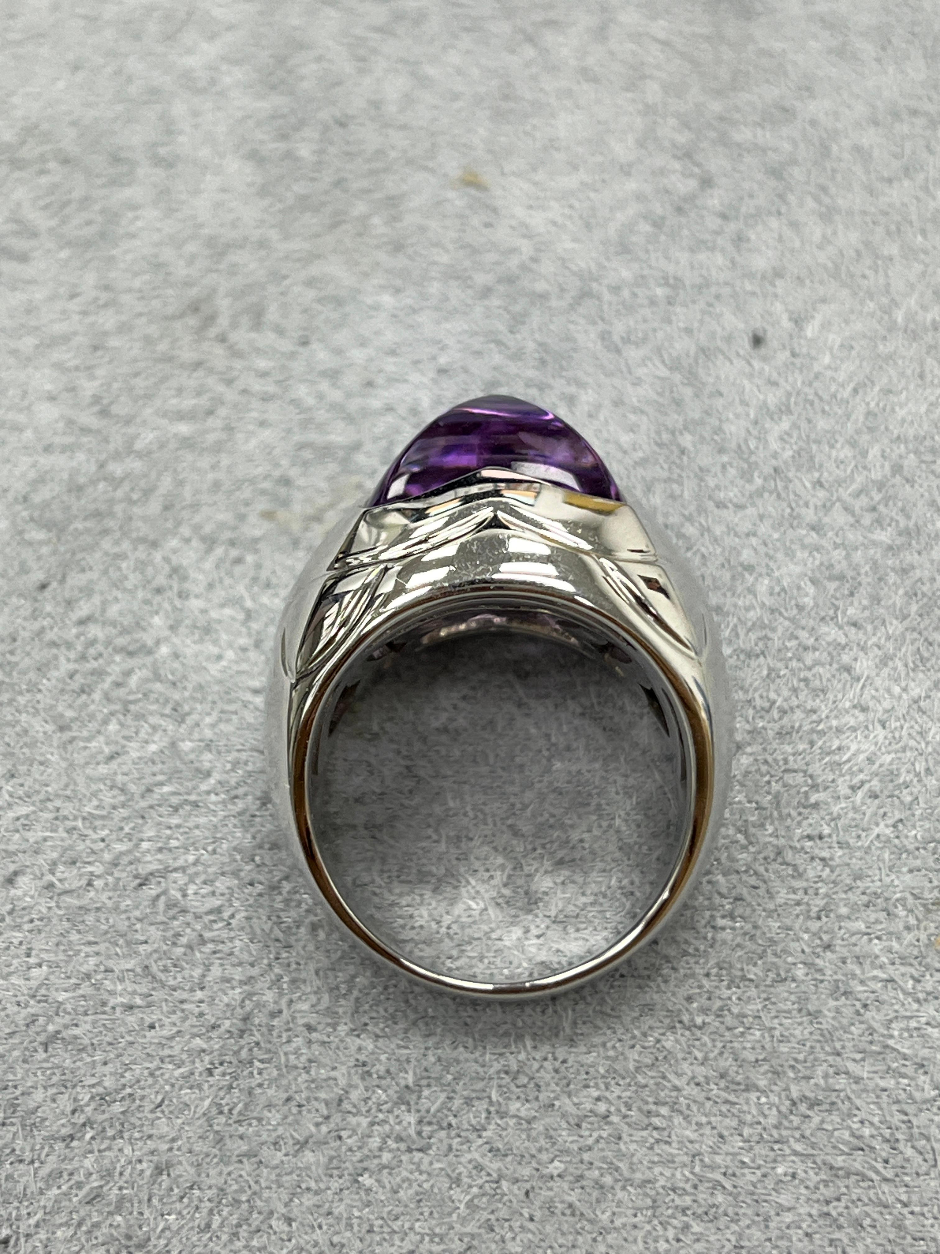 Bulgari 18K White Gold Pyramide Amethyst Ring For Sale 1