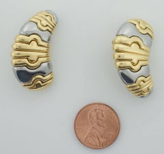 Bulgari 18 Karat Yellow and Stainless Steel Earrings "Parentesi"