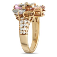Bulgari 18K Yellow Gold 0.30ct Diamond and Sapphire Flower Ring Bvlgari